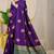 Deep violet banarasi silk blend saree with  zari butta & teal woven border