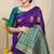 Deep violet banarasi silk blend saree with  zari butta & teal woven border