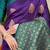 Deep violet banarasi silk blend saree with  zari butta & teal woven border