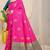 Rani pink banarasi silk blend saree with  zari butta & teal woven border