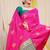 Rani pink banarasi silk blend saree with  zari butta & teal woven border