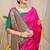 Rani pink banarasi silk blend saree with  zari butta & teal woven border