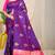 Purple banarasi silk blend saree with  zari butta & rani pink woven border