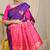 Purple banarasi silk blend saree with  zari butta & rani pink woven border