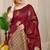 Maroon banarasi silk blend saree with  zari butta & olive green woven border