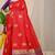 Red banarasi silk blend saree with  zari butta & purple woven border