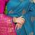 Teal blue banarasi silk blend saree with  zari butta & magenta pink woven border