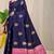 Navy blue banarasi silk blend saree with  zari butta & magenta pink woven border