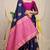 Navy blue banarasi silk blend saree with  zari butta & magenta pink woven border