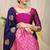Navy blue banarasi silk blend saree with  zari butta & magenta pink woven border