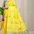 Yellow banarasi silk blend saree with  zari butta & turquoise woven border