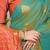 Sea green banarasi silk blend saree with  zari butta & orange woven border