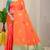Orange banarasi silk blend saree with  zari butta & sea green woven border