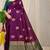 Dark purple banarasi silk blend saree with  zari butta & bottle green woven border