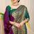 Dark purple banarasi silk blend saree with  zari butta & bottle green woven border