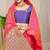 Pink banarasi silk blend saree with  zari butta & purple woven border