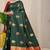 Bottle green banarasi silk blend saree with  zari butta & maroon woven border