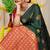 Bottle green banarasi silk blend saree with  zari butta & maroon woven border