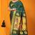 Bottle green paithani silk blend saree with gold zari border & peacock pallu