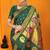 Bottle green paithani silk blend saree with gold zari border & peacock pallu