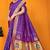 Purple paithani silk blend saree with gold zari border & peacock pallu