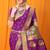 Magenta purple paithani silk blend saree with gold zari border & peacock pallu
