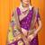 Magenta purple paithani silk blend saree with gold zari border & peacock pallu