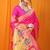 Rani pink paithani silk blend saree with gold zari border & peacock pallu