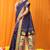 Navy blue paithani silk blend saree with gold zari border & peacock pallu