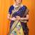 Navy blue paithani silk blend saree with gold zari border & peacock pallu