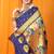 Navy blue paithani silk blend saree with gold zari border & peacock pallu