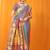 Grey paithani silk blend saree with gold zari border & peacock pallu
