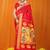 Red paithani silk blend saree with gold zari border & peacock pallu