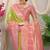 Light green banarasi silk blend saree with pink zari border & brocade blouse