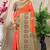 Orange banarasi silk blend saree with olive brown zari border & brocade blouse