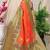 Orange banarasi silk blend saree with olive brown zari border & brocade blouse