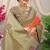 Orange banarasi silk blend saree with olive brown zari border & brocade blouse