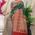 Teal banarasi silk blend saree with red zari border & brocade blouse