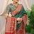 Teal banarasi silk blend saree with red zari border & brocade blouse