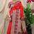 Red banarasi silk blend saree with purple zari border & brocade blouse