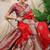 Red banarasi silk blend saree with purple zari border & brocade blouse