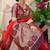 Red banarasi silk blend saree with purple zari border & brocade blouse