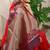 Red banarasi silk blend saree with purple zari border & brocade blouse