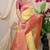 Light yellow banarasi silk blend saree with pink zari border & brocade blouse
