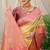 Light yellow banarasi silk blend saree with pink zari border & brocade blouse