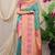 Sea green banarasi silk blend saree with pink zari border & brocade blouse