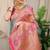 Sea green banarasi silk blend saree with pink zari border & brocade blouse