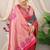 Slate grey banarasi silk blend saree with magenta pink zari border & brocade blouse