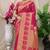 Rani pink banarasi silk blend saree with pink zari border & brocade blouse