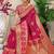 Rani pink banarasi silk blend saree with pink zari border & brocade blouse
